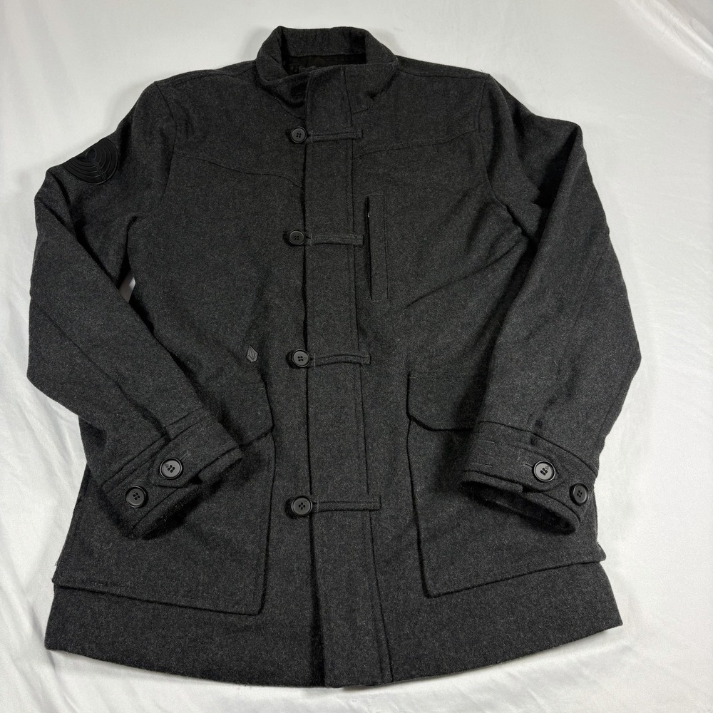 Vintage Y2K Volcom‎ Dark Gray Wool Blend Men's Peacoat Sz M Winter Coat Military